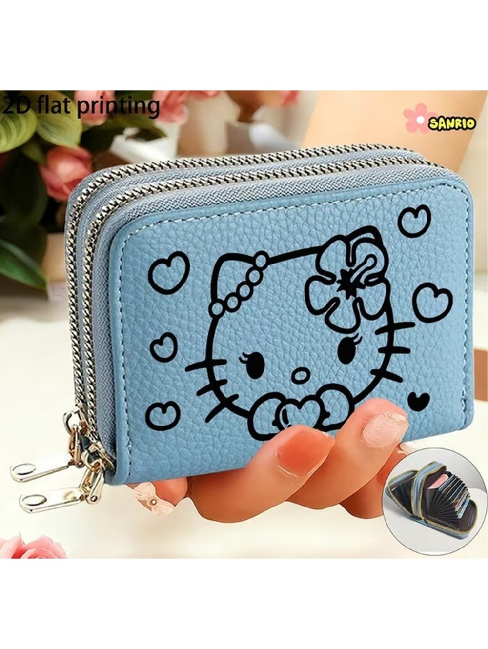 Sanrio Hello Kitty Blue Double Zip Wallet with Heart Design